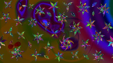 Raster illüstrasyonu. Çizim çiçek deseni duvar kâğıdı olarak kullanılabilir. Kahverengi ve yeşil renkte çiçekler.