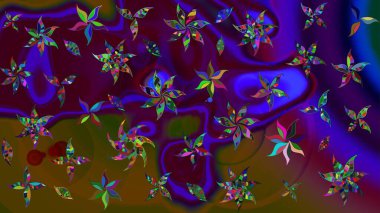 Çiçekler suluboya tarzında kahverengi ve mavi renklerde. Raster illüstrasyonunda çiçek deseni çizimi.