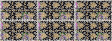 Gri ve siyah renklerdeki altın desenli altın elementler. Raster oryantal süs. Geleneksel klasik altın desen. Barok tarzında kusursuz bir doğulu süsü..