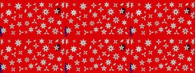 Raster çiçek desenleri çiziyor. Vadinin çiçekleri kırmızı ve nötr renklerde.