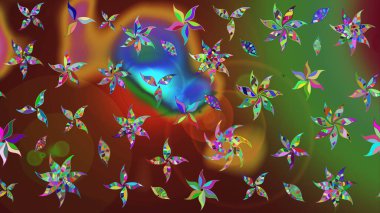 Çiçekli karalama şeklinde Raster çiçek deseni. Nazik, narin çiçek arkaplanı. Renkli çiçekler.