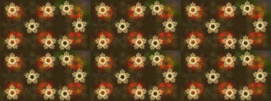 Raster illüstrasyonu. Kahverengi renklerde bahar çiçekleri. Çiçek ve yapraklı karalama şeklinde Raster çiçek deseni.