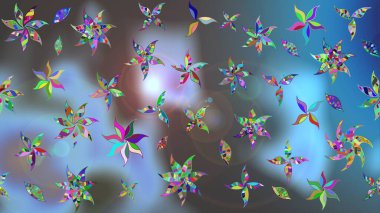 Arkaplan dokusu, duvar kağıdı, mavi ve gri renkli çiçek teması. Soyut etnik raster çizim kalıbı. Kabile sanatı boho baskısı, klasik çiçek arkaplanı.