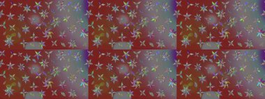 Düz Çiçek Elementleri Tasarımı. Raster Modaya uygun kumaş deseni. Kahverengi ve gri renkli şirin çiçek desenleri. Renkli Bahar Teması çizim şablonu.