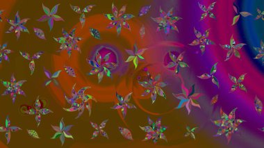 Raster illüstrasyonu. Kahverengi ve mor renklere karalamalar çizilmiş çiçek deseni.