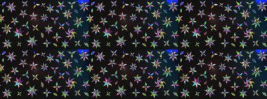 Raster illüstrasyonu. Gri ve mavi renklere karalamalar çizilmiş çiçek deseni.