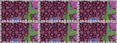 Şirin çiçekler. Satır seamless modeli. Rasterleştirme Trendy kumaş deseni.