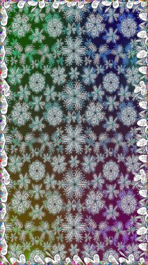 Çiçeksiz desenli, suluboya elle çizilmiş elementler. Parlak renkli fantezi çiçekleri, yapraklar, gri renkli tomurcuklar.