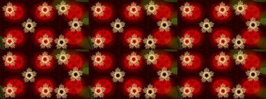 Kışın sembolü. Güzel dekorasyon. Kırmızı, kahverengi ve siyah renklerde ayrık suluboya kar taneleri. Raster çizimi kar taneleri.