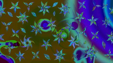 Kahverengi ve mavi renkli çiçekler. Raster illüstrasyonunda çiçek deseni çizimi.