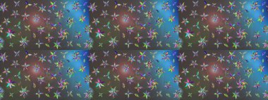 Raster illüstrasyonundaki çiçek desenli çizim. Gri ve mavi renkte çiçekler.