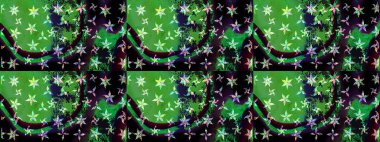 Küçük çiçekte hoş bir çiçek deseni var. Parlak çiçekli yeşil ve siyah renkler üzerine soyut çizim deseni. Çiçek elementli zarif raster dokusu..