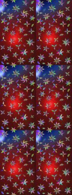 Çiçekli karalama şeklinde Raster çiçek deseni. Raster illüstrasyonu. Nazikçe, yaz çiçekleri kırmızı ve kahverengi renklerde.