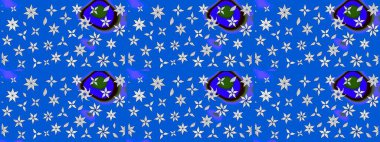 Sevimli çiçek raster deseni. Mavi renkli çiçekler. Renkli Yaz Temalı eskiz kalıbı. Düz Çiçek Elementleri Tasarımı.