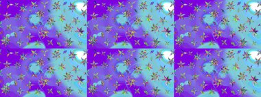 Mor renkli etnik çiçeklerle zarif bir eskiz şekli. Asya Tekstil 'inde Raster Çiçek İllüstrasyonu.