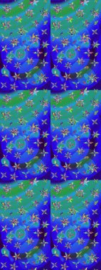 Raster Illustrasyon 'daki Çiçek Deseni' nin son moda çizimi. Renkli Yaz Temalı eskiz kalıbı. Düz Çiçek Elementleri Tasarımı. Mavi renkte çiçekler.