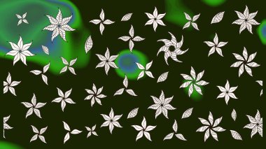 Raster illüstrasyonu. Çiçek desenli çizim. Asya tekstil tarzında. Raster illüstrasyonu. Gri renkli çiçekler.