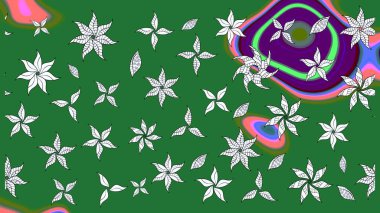 Yeşil renkli çiçekler. Asya tekstil tarzında. Raster illüstrasyonu. Raster illüstrasyonu. Çiçek desenini çiz.