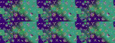 Çiçek izi. Suluboya çizim kalıbı. Suluboya tarzında mavi renkte çiçekler.