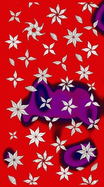 Raster Illustrasyon 'daki Çiçek Deseni' nin son moda çizimi. Renkli Yaz Temalı eskiz kalıbı. Kırmızı renkte çiçekler. Düz Çiçek Elementleri Tasarımı.