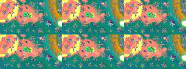 El çizimi Raster çizimi. Çizim çiçek deseni duvar kağıdı, web sitesi arka planı, ambalaj kağıdı, davetiye, broşür, afiş veya web sitesi için kullanılabilir. Parlak elementlerin.