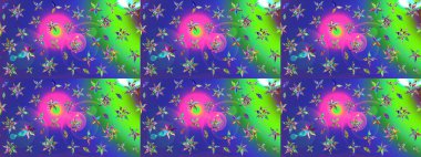 Dallı bahar çiçekleriyle desen, mavi renklerle çiçek siluetiyle desen. Raster deseni.