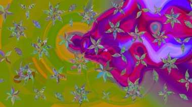 Yeşil renkli şirin tekstil. Çiçek duvar kâğıdı. Raster illüstrasyonu. Renkli çizim kalıbı. Çiçek arka planı.