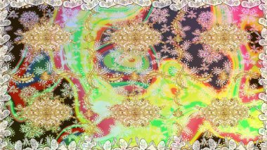 Klasik klasik klasik arka plan. Kusursuz klasik raster altın desenli. Tarafsız renklerde, altın elementlerle kusursuz desen. Geleneksel oryantasyon süsü. Raster illüstrasyonu.