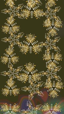 Raster illüstrasyonu. Kahverengi ve yeşil renkli kristal kar taneleri.