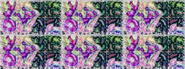 Renkli Bahar Temalı Kusursuz Arkaplan. Çiçeksel fantezi tasarımı, parlak bir arka planda, kusursuz bir desen. Düz Çiçek Elementleri Tasarımı.