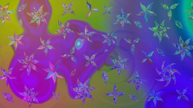 Parlak renkli çiçekleri ve mor renkli yaprakları olan harika bir çiçek deseni. Moda baskıları için zarif bir şablon. Halk tarzı. Modern çiçek arkaplanı.