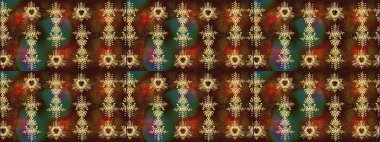 Düz kar karalama ikonları, kar taneleri silueti kahverengi, yeşil ve sarı renkli yılbaşı afişleri, kartlar. Yeni yıl kar tanesi. Güzel soyut kar tanesi raster tasarımı..