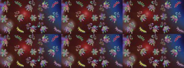 Düz Çiçek Elementleri Tasarımı. Renkli Bahar Temalı Kusursuz Arkaplan. Raster illüstrasyonunda kusursuz çiçek deseni. Süslü kumaş deseni.