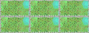 Kumaş, kağıt, ambalaj kâğıdı ve duvar kağıdı tasarımı için hoş bir arka plan. Raster illüstrasyonu. Yeşil ve nötr arka planda kelebek olan kusursuz desen.