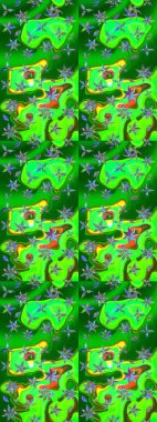 Yeşil ve mavi renkte çiçekler. Raster illüstrasyonunda çiçek deseni çizimi.