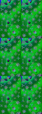 Hediye ambalaj kağıdı, tebrik kartları, posterler ve pankart tasarımı. Mavi ve yeşil renkli çiçekler. Raster düz çiçek çizim deseni.