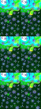 Çiçekli zambakların eskiz geçmişi. Parlak çiçekli kolaj çiçekleri yeşil ve mavi. Çiçek tasarımı için inanılmaz kolaj cennet tarzı..