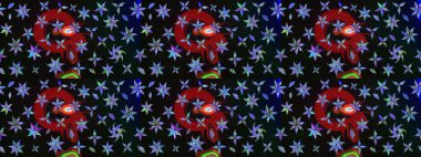 Gri ve siyah renkli çiçekler. Çiçek desenli çizim. Raster illüstrasyonu. Raster illüstrasyonu. Asya tekstil tarzında.