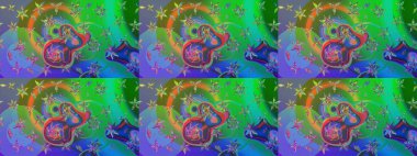 Raster illüstrasyonundaki çiçek desenli çizim. Renkli Bahar Teması eskiz kalıbı. Süslü kumaş deseni. Düz Çiçek Elementleri Tasarımı.