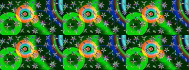 Yeşil ve mavi renkte çiçekler. Küçük çiçekte sevimli çiçek deseni var..