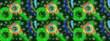 Yeşil ve mavi renkte çiçekler. Küçük çiçekte sevimli çiçek deseni var..