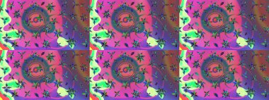 Mor ve pembe renkte çiçekler. Düz Çiçek Elementleri Tasarımı. Raster illüstrasyonundaki çiçek desenli çizim. Renkli Bahar Teması çizim şablonu.