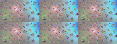 Renkli Yaz Temalı eskiz kalıbı. Sevimli çiçek raster deseni. Düz Çiçek Elementleri Tasarımı. Gri ve mavi renkte çiçekler.