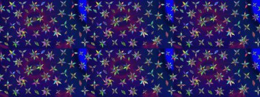 Mavi ve mor renkli çiçekler. Raster illüstrasyonunda çiçek deseni çizimi.