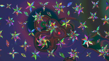 Küçük çiçekteki sevimli çiçek deseni. Raster illüstrasyonu. Mor ve mavi renkte çiçekler.