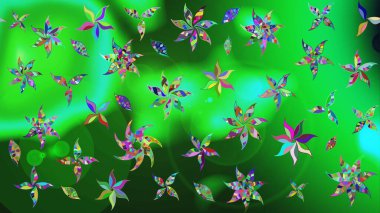 Çiçek desenli çizim. Düz Çiçek Elementleri Tasarımı. Renkli Bahar Teması eskiz kalıbı. Renkli çiçekler. Raster illüstrasyonu. Asya tekstil tarzında.