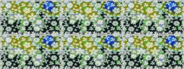 Poster ya da kapak için arka plan. Tekstil için figür. Davetiye ve kartpostal tasarımı için dekoratif çiçek unsurları. Yapraklı kusursuz desen. Sevimli zarif çiçekler Raster illüstrasyonu.