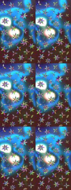 Yapraklı çiçekler ve mavi ve kahverengi renkli papatya çiçekleri. Eskiz arkaplan modeli. Raster - stok.