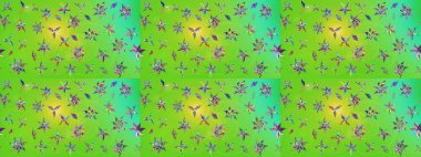 Çiçek duvar kağıdı. Çizim kalıbı. Renkli süs kenarı. Hint süsü. Raster illüstrasyonu. Yeşil ve sarı renklerde.