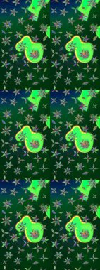 Raster suluboya çiçek deseni, narin çiçekler, mavi ve yeşil çiçekler, tebrik kartı şablonu. Raster Güzel kumaş deseni.